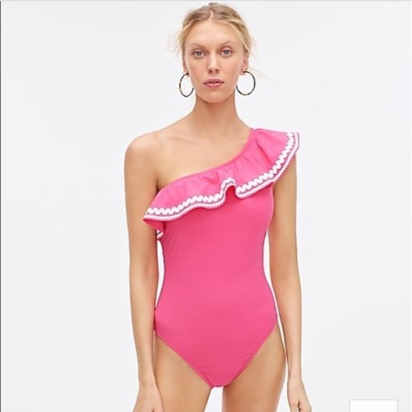 J. Crew Other - J. CREW • One-shoulder Ruffle One-piece Swimsuit Hot Pink Size 4